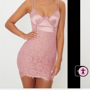 Prettylittlething Bodycon Satin Lace Dress